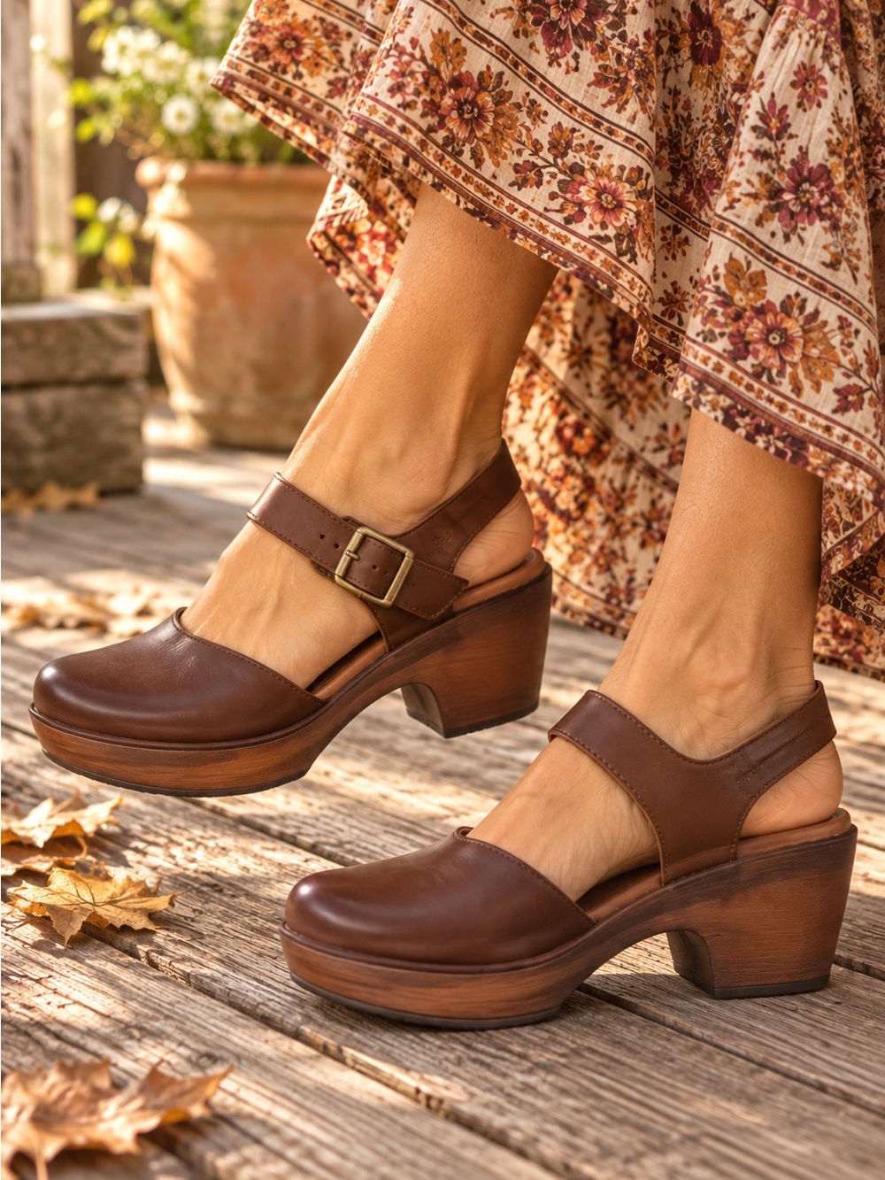Born Brown Mary Jane Clogs Wood Block Heel | Size 7M EUC